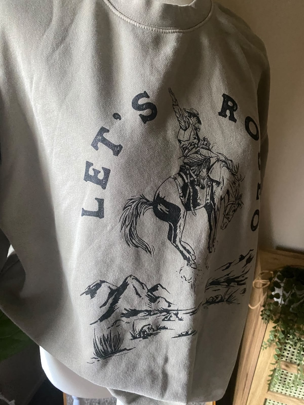 Let's Rodeo Graphic Crewneck Sweater - Taupe - Picture 2 of 4